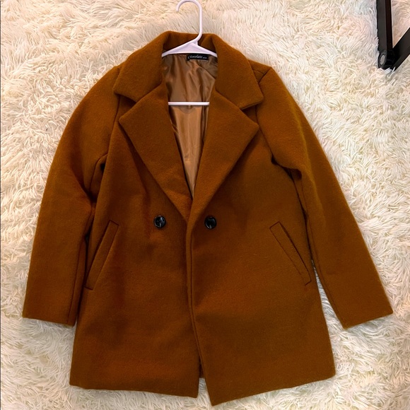Chocolate Jackets & Blazers - Double-Breasted Women's Coat in Rust Brown